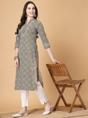 God Bless Women Geometric Print Straight Kurta(Green)