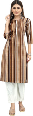 MARIDI FASHION Women Striped Straight Kurta(Brown)