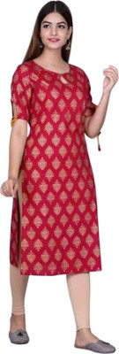 DIA TRENDS Women Printed, Geometric Print, Woven Design Straight Kurta(Black)