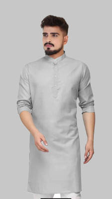 HouseOfCommon Men Solid A-line Kurta(Grey)