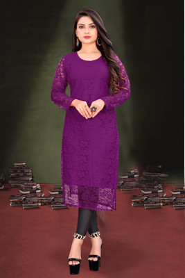 Lakshya Fashion Mart Women Self Design A-line Kurta(Purple)
