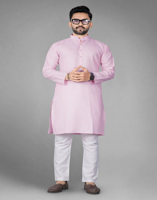 DHASU TRENDZ Men Solid Straight Kurta(Pink)