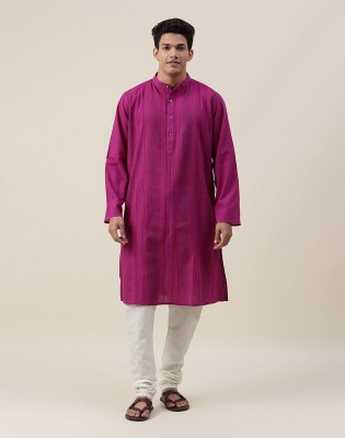 Fabindia Men Self Design Straight Kurta(Purple)