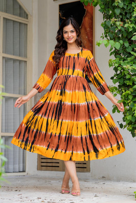 TANTANATAN Women Printed Anarkali Kurta(Yellow)