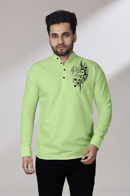 Kavyangle Creation Men Printed Straight Kurta(Light Green)