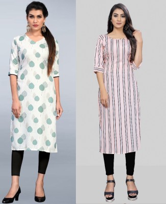 Modli 20 Fashion Women Striped, Printed Straight Kurta(White)