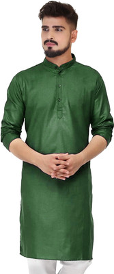 HOC's Men Solid Straight Kurta(Green)