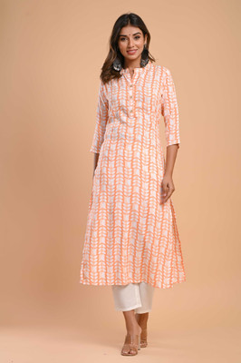 Faxmon Fashion Women Printed Straight Kurta(Orange)