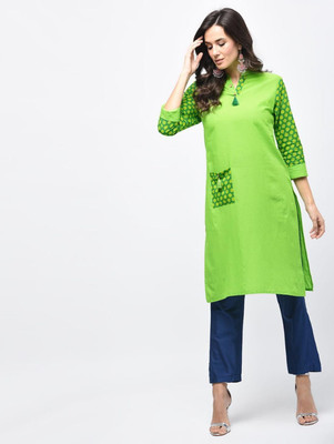 HouseOfCommon Women Solid Straight Kurta(Light Green)