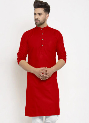 SEFRONI CLOTHING Men Solid Straight Kurta(Red)