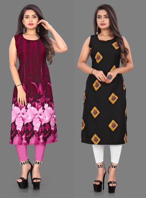 tanvi creation Women Floral Print Straight Kurta(Pink, Red)