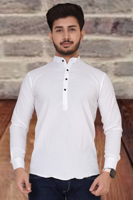 SHOOLIN Men Self Design Straight Kurta(White)