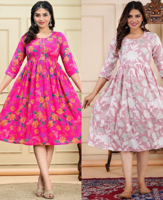 HARIOMCOLLECTIO Women Floral Print Gown Kurta(Multicolor)