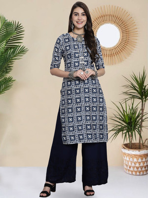 1 Stop Fashion Women Self Design A-line Kurta(Blue)