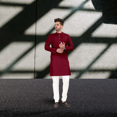 EIRLYS EMPIRE Men Solid Straight Kurta(Maroon)