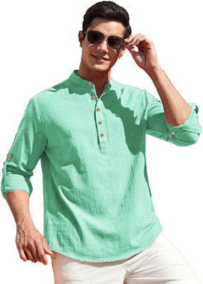 Yugnik Men Solid Straight Kurta(Silver)