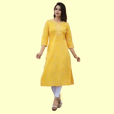 ALFARIYA Women Self Design Frontslit Kurta(Yellow, White)