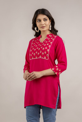 VASANT APPAREL Women Patchwork Straight Kurta(Pink)