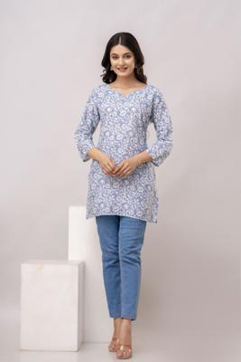 Loom Women Printed Straight Kurta(Grey)