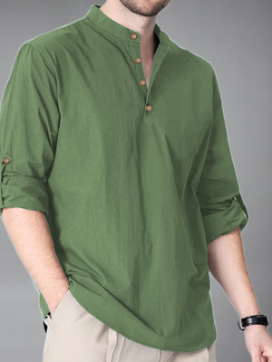 BHUVIKOO Men Solid A-line Kurta(Light Green)
