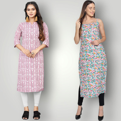 KAUTAQI Women Self Design Straight Kurta(Multicolor)