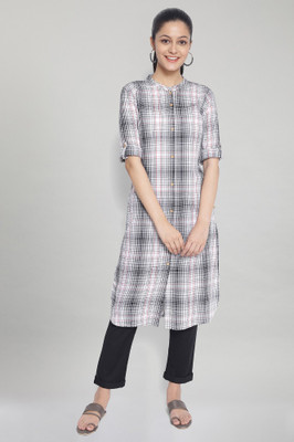 Aurelia Women Checkered Straight Kurta(White)