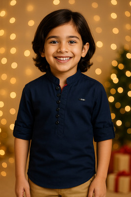 PEPILIO Boys Solid Straight Kurta(Blue)