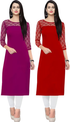 HIALTO Women Solid Straight Kurta(Purple, Red)