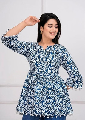 MISHIKA ENTERPRISES Women Floral Print A-line Kurta(Blue)