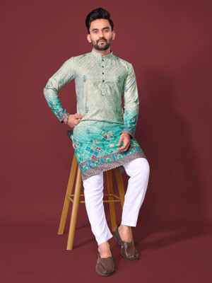 Arister Men Printed Straight Kurta(Blue)