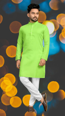 Mamta Biswas Men Solid Straight Kurta(Light Green)