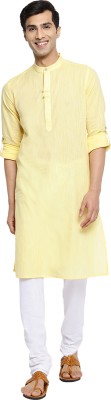 Fabindia Men Woven Design Straight Kurta(Yellow)