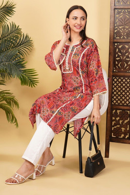 Evelynn Women Printed A-line Kurta(Red)