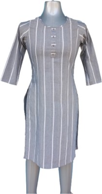 Aneesstore Women Striped Straight Kurta(Grey)