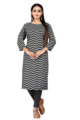 DHARAFASHION Women Printed A-line Kurta(Black)