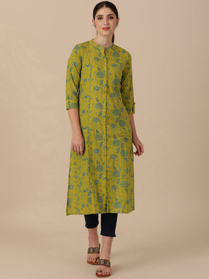 all about you Women Floral Print A-line Kurta(Green)