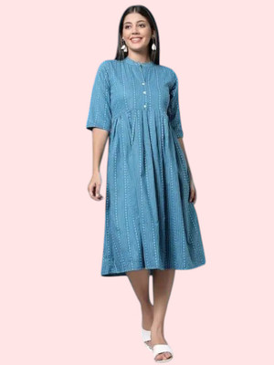Rangrasiyatexkm Women Fit and Flare Multicolor Ankle Length Dress