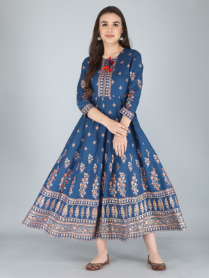 Aj Art Women Printed Anarkali Kurta(Blue)