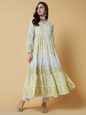 Showoff Women Printed Anarkali Kurta(Yellow)