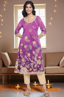 Aurelia Women Self Design A-line Kurta(Purple)