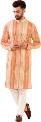 TRUST OUS Men Embroidered A-line Kurta(Orange)