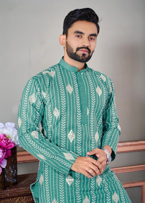 FOXDX Men Printed, Self Design A-line Kurta(Multicolor)