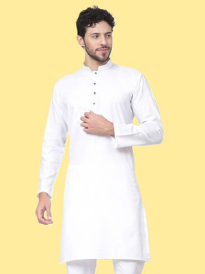 Madhav Mishri Men Solid Straight Kurta(White)