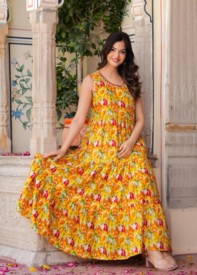 Tejal Textile Women Printed Anarkali Kurta(Gold)