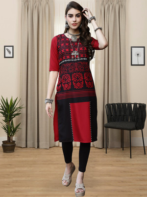 1 Stop Fashion Women Printed A-line Kurta(Maroon)