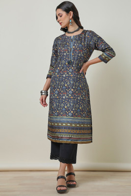 soch Women Abstract Straight Kurta(Grey)