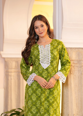 Koito Women Printed Straight Kurta(Green)