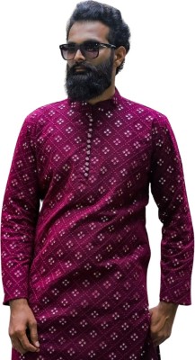 K Zari The Design Studio Men Embroidered Straight Kurta(Purple)