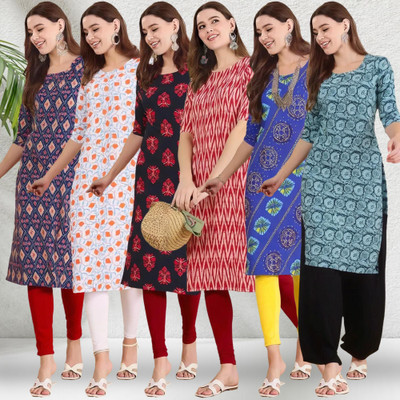 1 Stop Fashion Women Printed Straight Kurta(Multicolor)