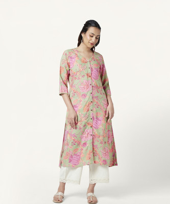 Rangmanch by Pantaloons Women Printed A-line Kurta(Green)